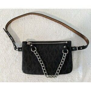 Michael Kors MK Leather Fanny Pack Belt w/ Pull Chain Black Purse Bag 554131